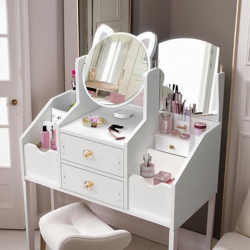 Портативный органайзер для макияжа со встроенным зеркалом | Отдельно стоящий, многосекционный, простая сборка, коробка для хранения косметики для туалетного столика, удобный дизайн