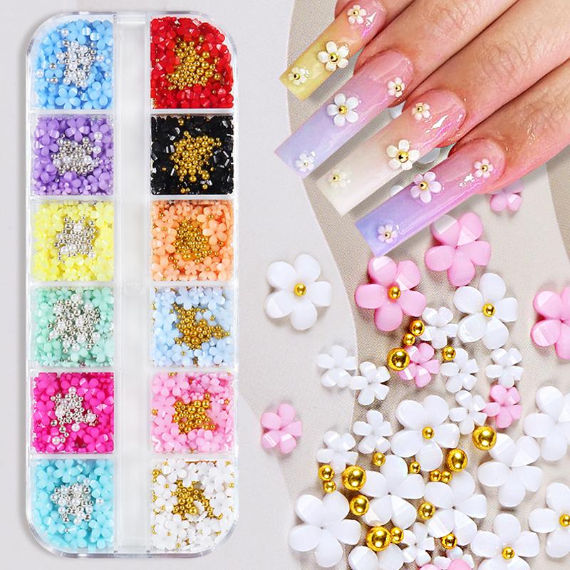 1 комплект, 3D акриловый цветок для ногтей, подвески, летние украшения, стразы, жемчужные бусины, детали, аксессуары для ногтей, смешанные 3/6 мм
