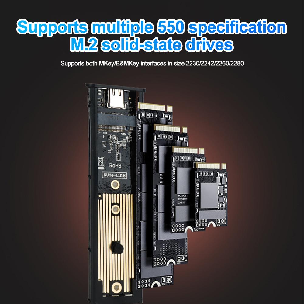 Корпус жесткого диска M.2 NVMe SSD Корпус для двухпротокольного твердотельного накопителя NVME SATA Корпус 10 Гбит/с USB C 3.1 Gen 2 на NVMe PCIe M-Key Внешний корпус для твердотельного накопителя