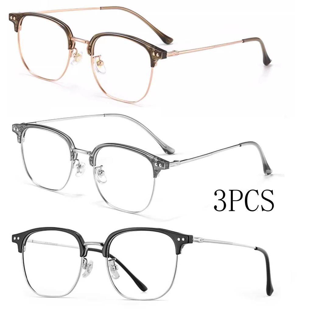 3Pcs Half Frame Glasses Skin Brightening Blue Light Blocking Ultra Light Fashionable High-Quality Minimalist Unique Glasses