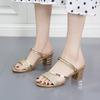 Temperament Lady with Skirt Mid-heel Sandals Woman 2025 New Thick Heel Fashion Sequins Two Wear One-word Buckle Sandals