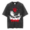 Vintage Washed Anime Berserk Guts Face T Shirt Swordsman Gatsu Sacrifice Zodd T-shirt Men Women Cotton Casual Oversized T-shirts