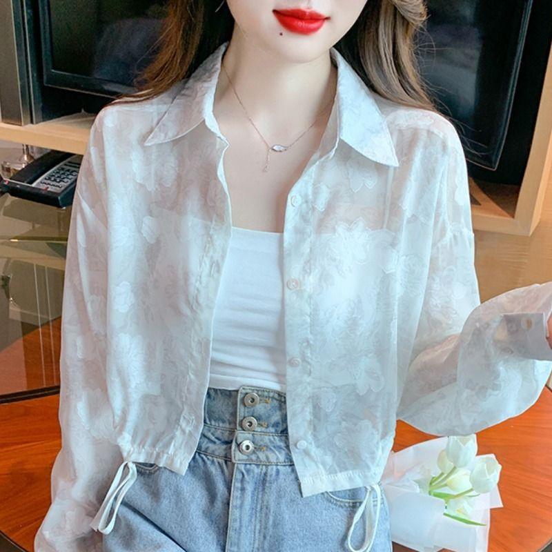Fragmented Chiffon Shirt Sunscreen Clothing Women's Summer Long Sleeved Thin Cardigan Short Top