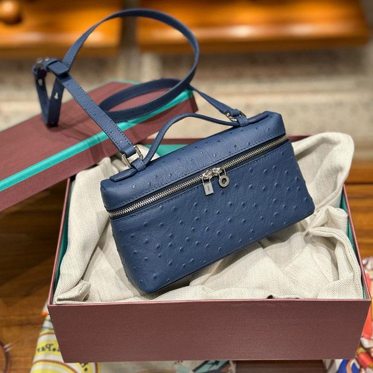 Second Generation L19L27 Lunch Box Bag Ostrich Pattern Top Layer Cowhide Handbag For Women's Fashion Single Shoulder Crossbody Makeup Bag