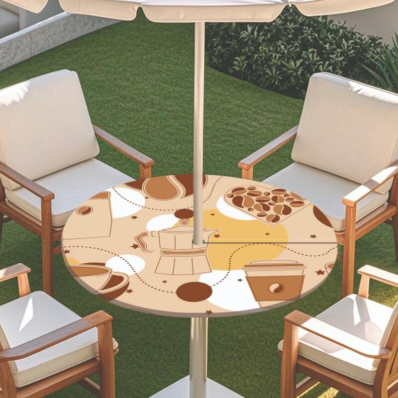 Outdoor Round Table Cover With Umbrella Hole Elastic Hem Waterproof Dustproof Patio Garden Tablecloth Caf Style Decor