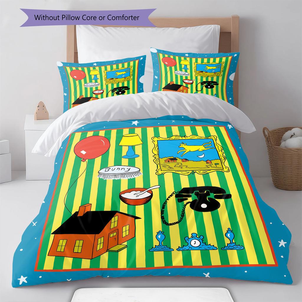 Goodnight Moon Pattern Bedding,Quilt Set Quilt Cover Pillowcase Home Birthday Gift (1 * duvet cover + 2 * pillowcase, without core)