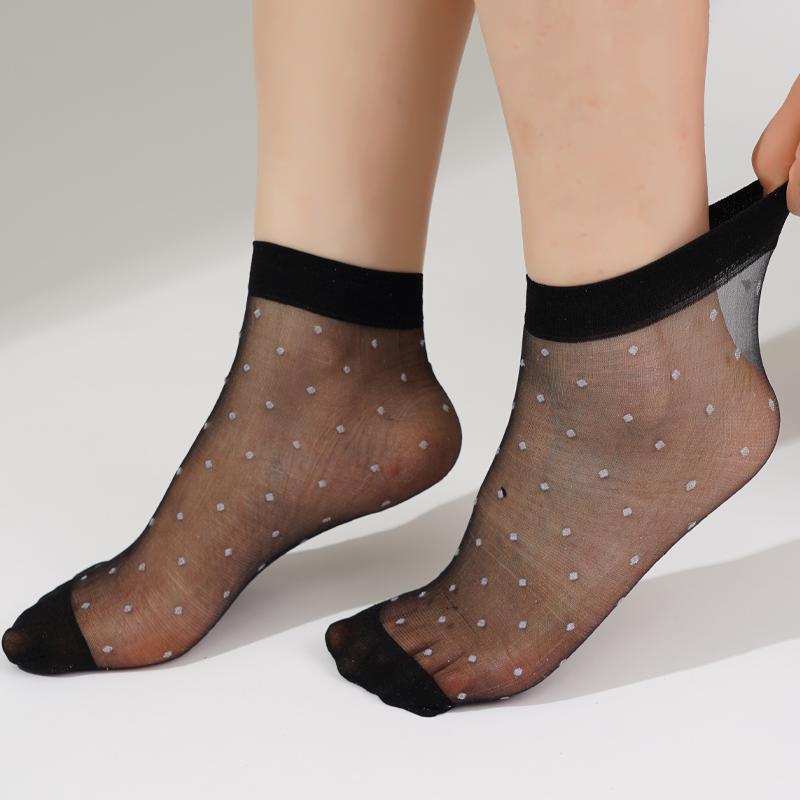 20 пар ультратонких женских носков средней длины, летние дышащие носки, женские прозрачные шелковые носки в горошек