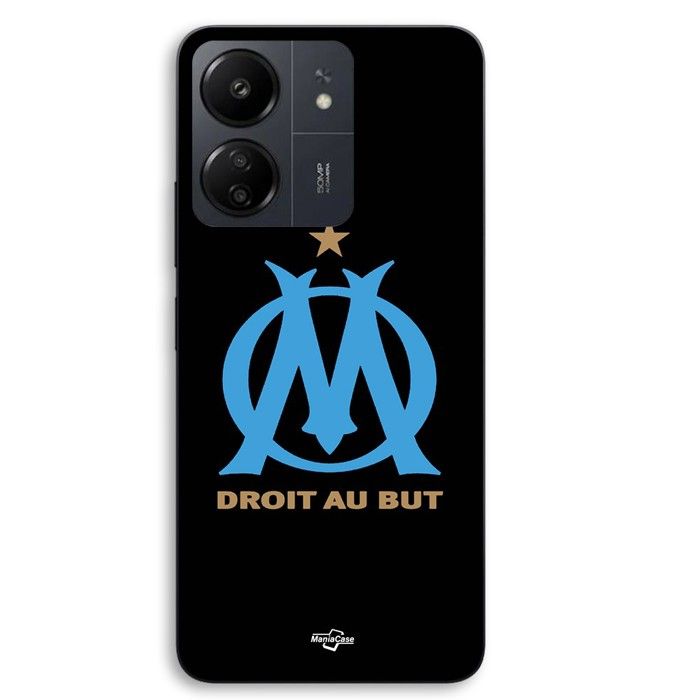 Coque de téléphone - MANIACASE - Xiaomi Redmi 13C 4G - Silicone TPU - Noire - Logo OM (Olympique de Marseille)