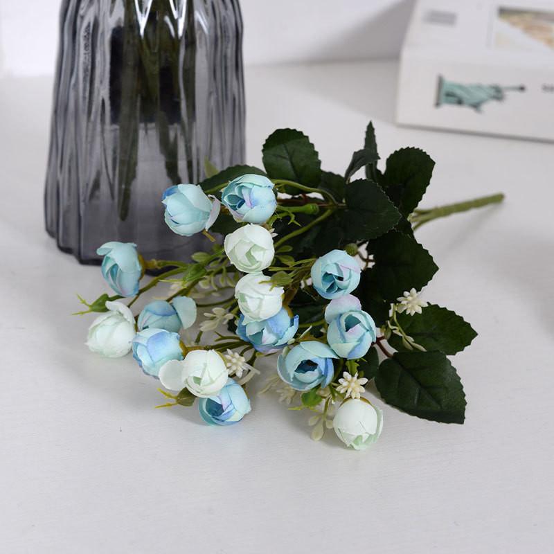 Small Rose Simulated Bouquet Multi Head Flower Bud Wedding Hotel Home Decoration