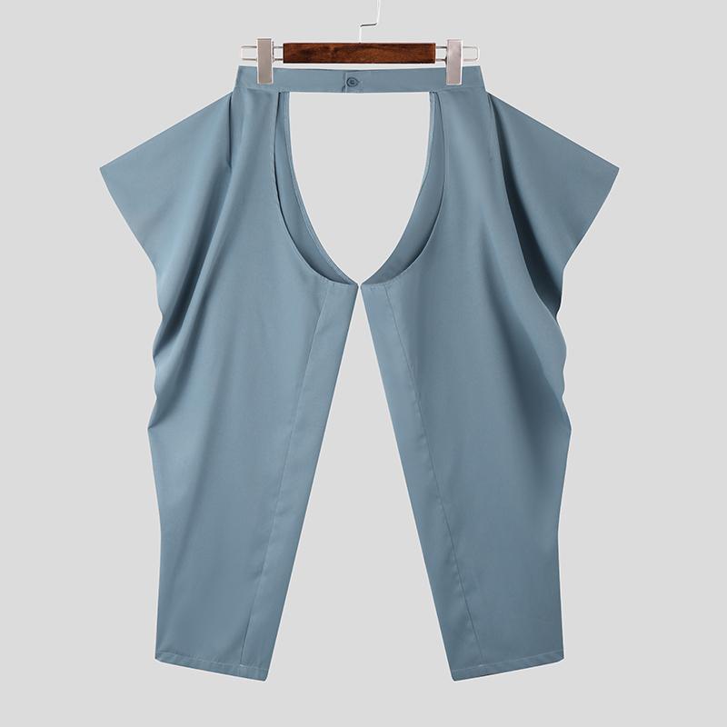 INCERUN Мужские длинные брюки с пуговицами на талии и полым шаговым швом, повседневные брюки с широкими штанинами