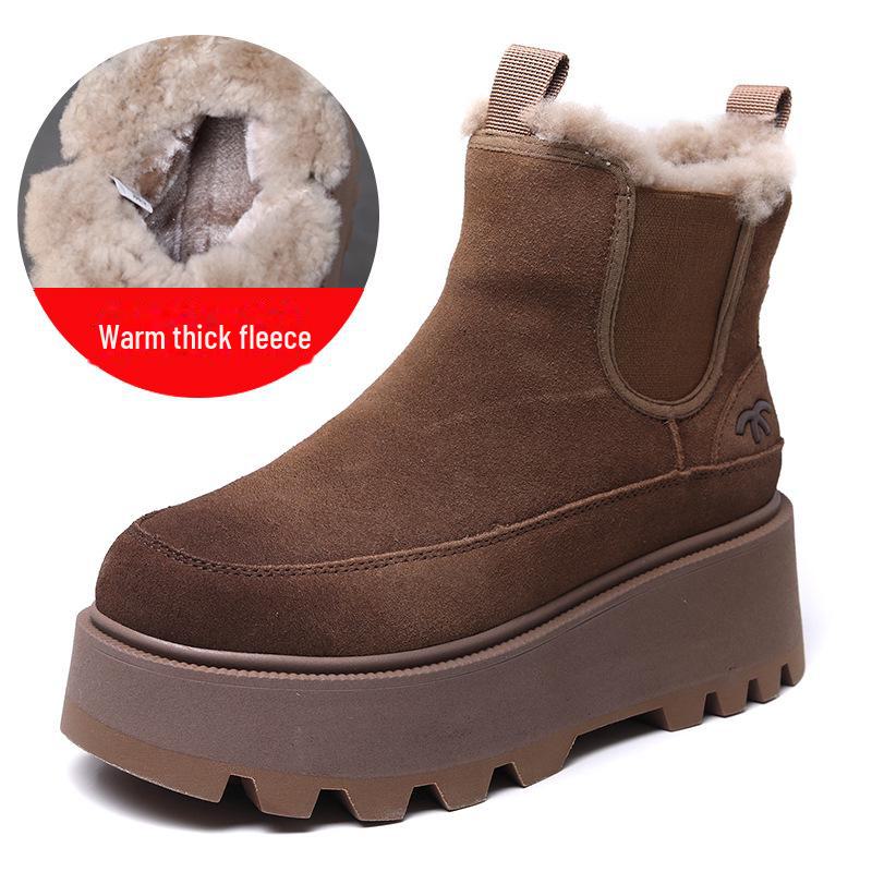 Женские зимние ботинки на платформе из бархатной кожи 2024 года: Теплые, удобные, короткие повседневные хлопковые ботинки на толстой подошве