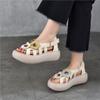 Johnature Retro Genuine Leather Flower Flat Platform Sandals Versatile Soft Soled Women's Shoes