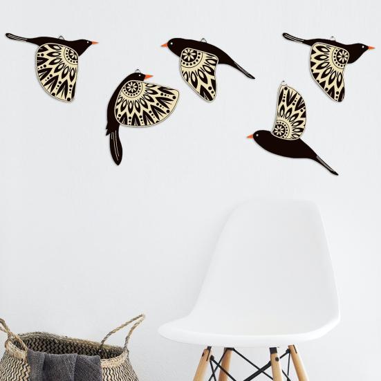5 Pcs Flying Bird Wall Art Decor Rustic Wooden Birds Wall Decoration