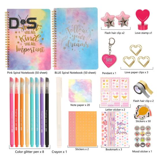 Набор для дневника для девочек от 8 до 12 лет, набор канцелярских принадлежностей «сделай сам» с цветными ручками, наклейками, скотчем, принадлежностями для скрапбукинга