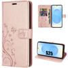 Case for Samsung Galaxy S25 - BOOLING - Shockproof Synthetic Leather Artistic Floral Relief - Pink