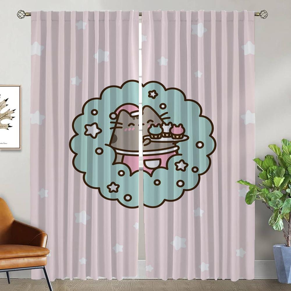 Шторы Pusheen для гостиной Тюль для спальни Жалюзи Перегородка Хэллоуин Украшение Шторы 2 штуки Кухня Дом