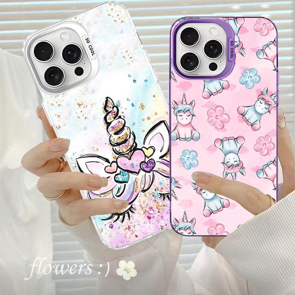 Мультяшный чехол для телефона с единорогом для iPhone 16 15 14 13 12 11 Pro Max X XR XSMAX 8 7 Plus Матовый противоударный задний чехол
