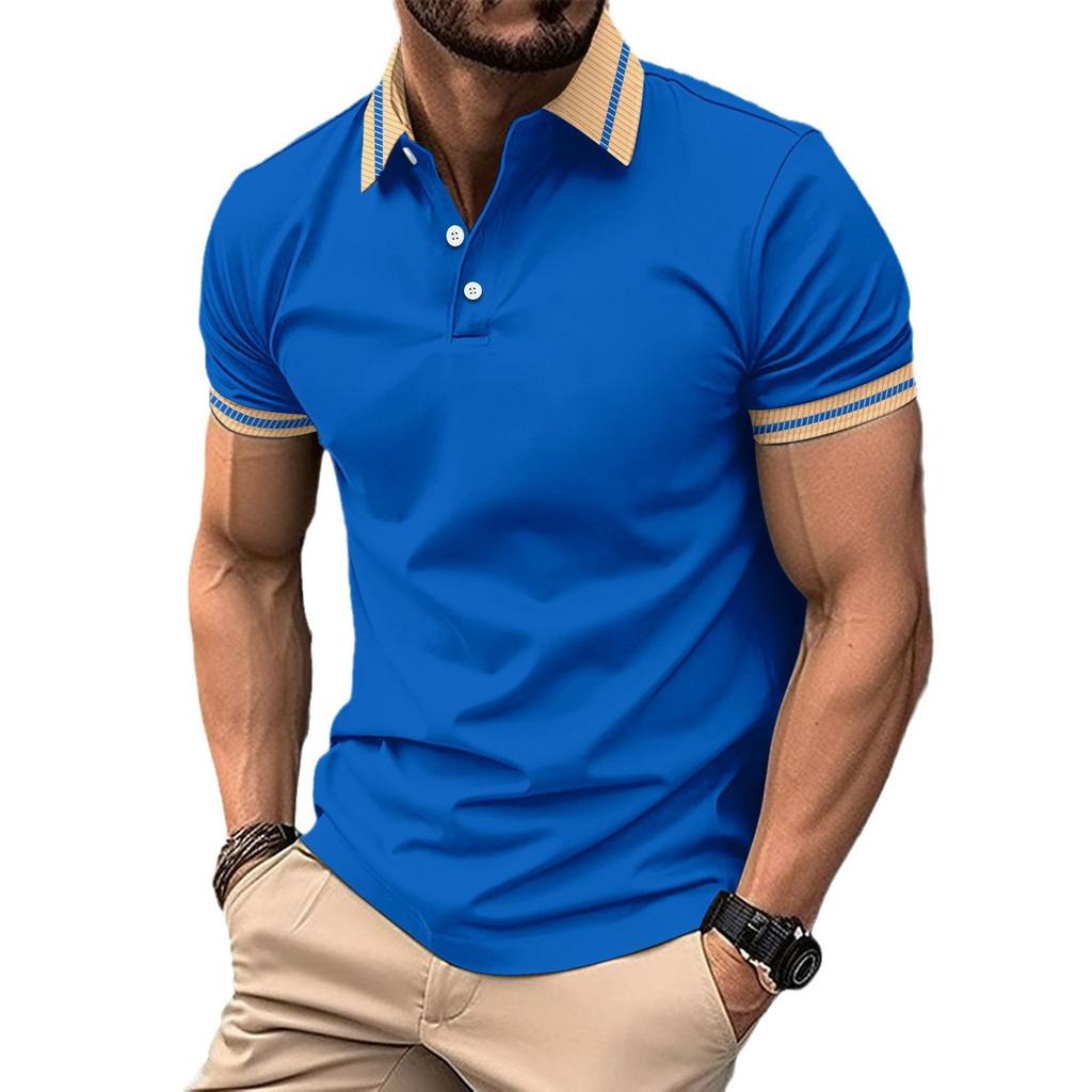 Men's Fashion Polo Shirt Colour Blocking Buttons Top Men's Sports Polo Shirt New Short-sleeved Body Shirt