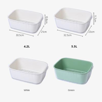 Раковина для мытья овощей Прозрачная бинауральная ручка Пластиковая квадратная домашняя корзина для сушки двухслойная кухонная утварь