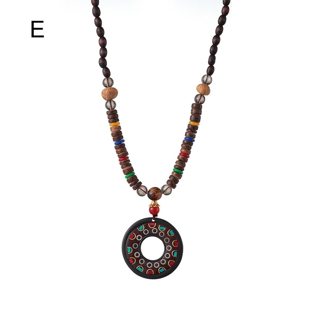 Boho Lucky Gift Ethnic Jewelry Party Buddhist Mala Wood Bead Horn Fish Pendant Nepal Necklace