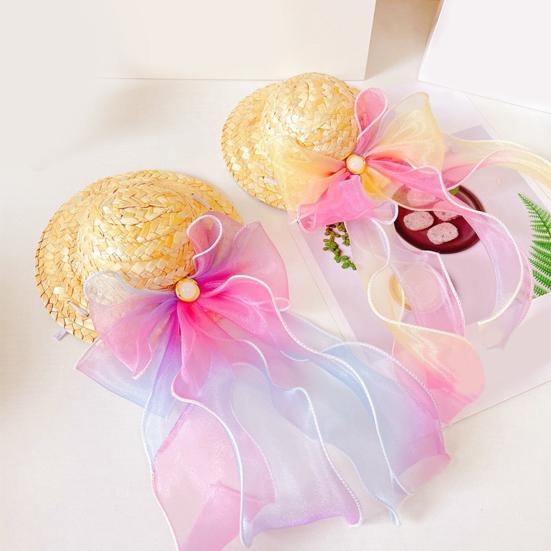 Кошачья шляпа с искусственным жемчугом, красочная лента, не вызывает аллергии, безопасна для кожи, износостойкая