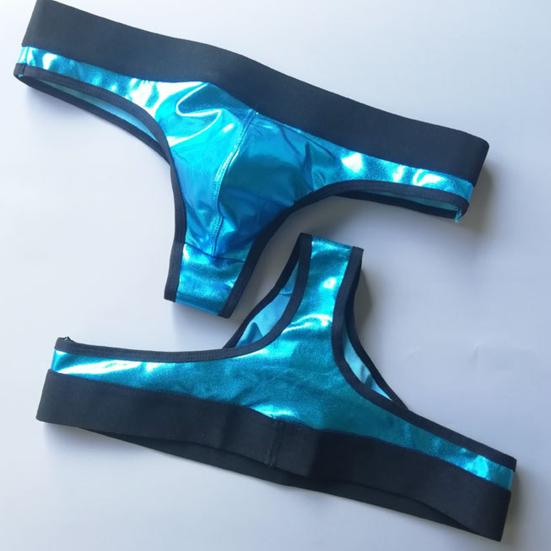 Мужские клубные трусы Эластичность Контрастный цвет Быстросохнущие Глянцевая поверхность Низкая посадка Клубная одежда Искусственная кожа Нижнее белье Мужские трусы-стринги для ночного клуба