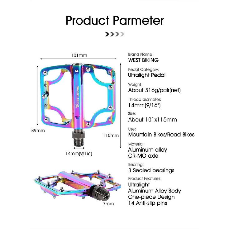 WEST BIKING Bicycle Pedals 3 Bearings CNC Ultralight MTB Road Bike Part Colorful Anti-slip Flat BMX Pedals Cycling Accessories
