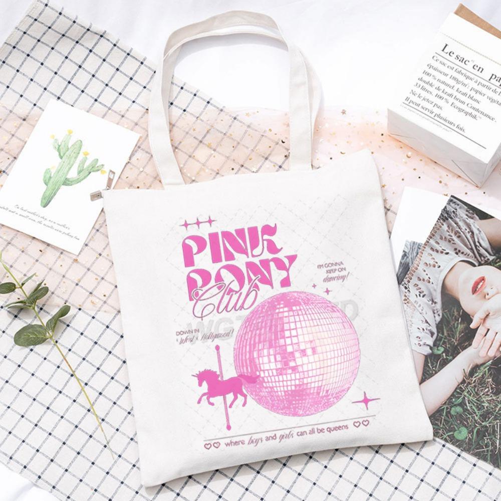 Pink Pony Club2025 Модная наплечная сумка Женская сумка для покупок Экологичная сумка Большой вместимости Холщовая сумка-мессенджер