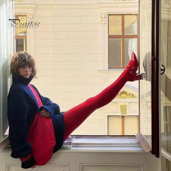 Женские колготки, ультратонкие, прозрачные, красные, с сеткой, с высокой эластичностью, с высокой талией, противоскользящие, однотонные, для поездок на работу, свиданий, вечеринок, мини-юбка, подходящие колготки