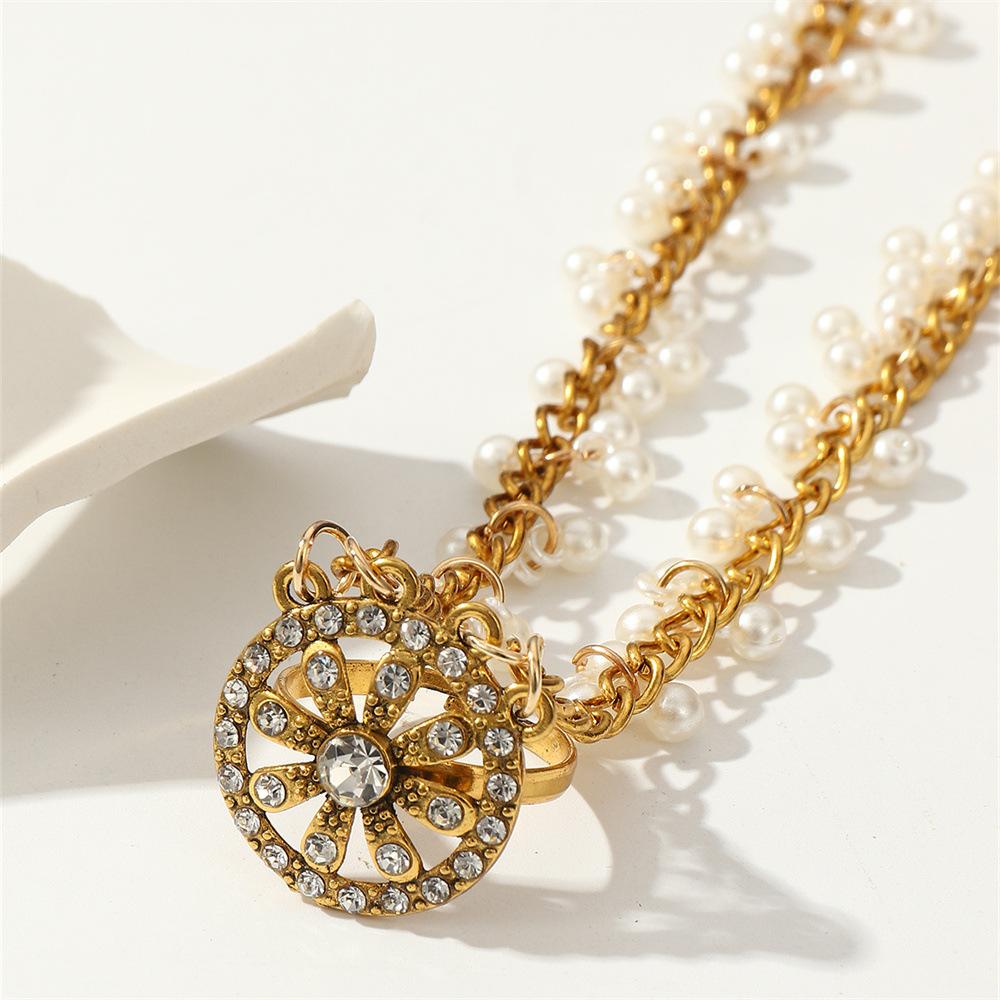 Бохо Ретро Женский Браслет Цельный Золотистый Кристалл Цветок Кольцо на Палец Браслеты Циркон Кисточка Свадебный Этнический Индийский Циркон