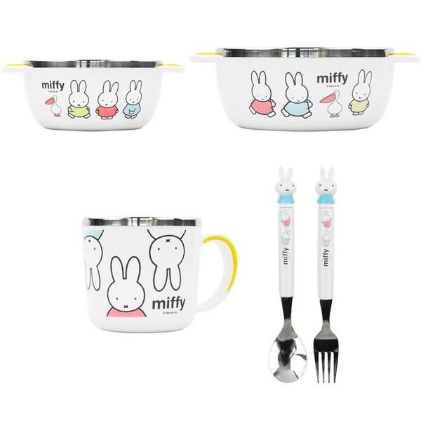 Miffy Baby Tableware 5-piece Set No. 1, White, Air + Bowl + Cup + Spoon + Fork, Popular Korean Parenting Items