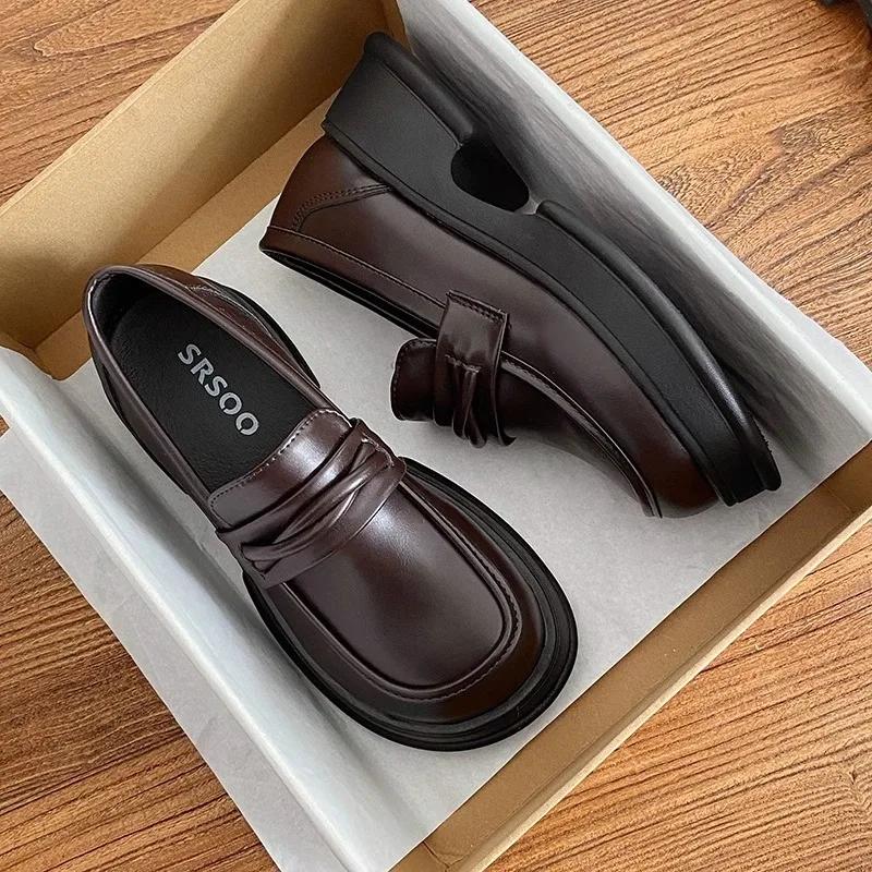 Женская обувь Лоферы Женские туфли на высоком каблуке на платформе Офисные и карьерные туфли-лодочки Женские однотонные туфли со средним каблуком и круглым носком Женские туфли без застежек