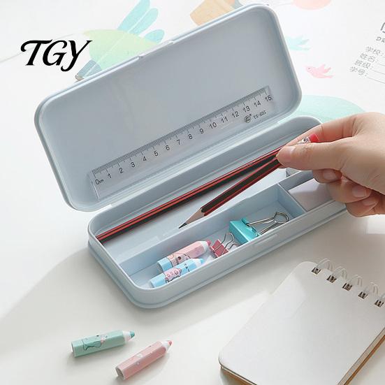 Hard Shell Pencil Organizer for Backpack 2Pcs Simple Case Students, Plastic Holder Macaroon Color Pouch with Multiple Compartments, Lightweight