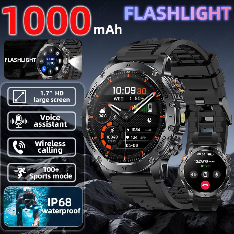 AK87 Smart Watch HD Bluetooth Call Outdoor Sports Health Monitor Men Black 1 Pack