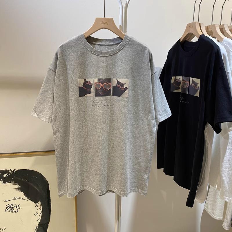 Футболки с коротким рукавом Harajuku с милым рисунком для женщин, летние, из чистого хлопка, повседневные, большого размера, женские, белые, серые, топы Y2k