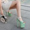 Fashion Roman Hollow Black Patent Leather Stripper 20CM Women's Sandals Shallow Summer High Heeled Shoes Office Lady Work Sexy Elegant