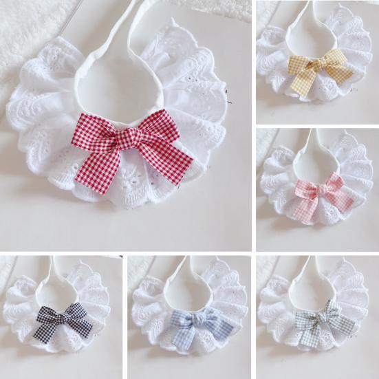 Pet Lace Bib Collar Adjustable Pet Bandana with Bow Handmade Sweet Lace Neck Scarf for Pet Birthday Dress Up Accessories