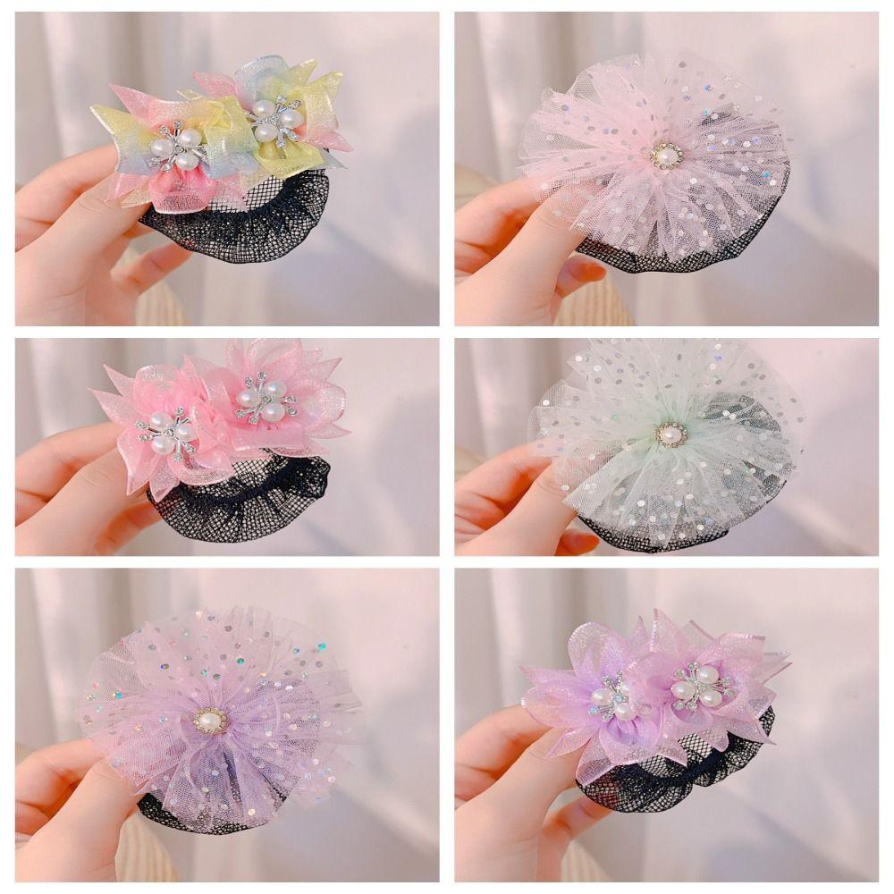 Mesh Snood Spring Clip Princess Sequin Hair Nets Kids Headwear Star Hair Nets Birthday Party