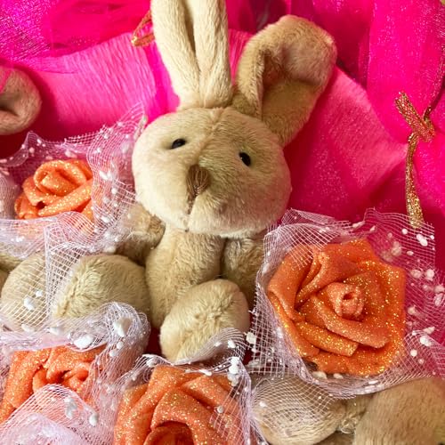 Q-FLA Rabbit Bouquet B Brown Flower Bouquet Gift Plush Toy B-60