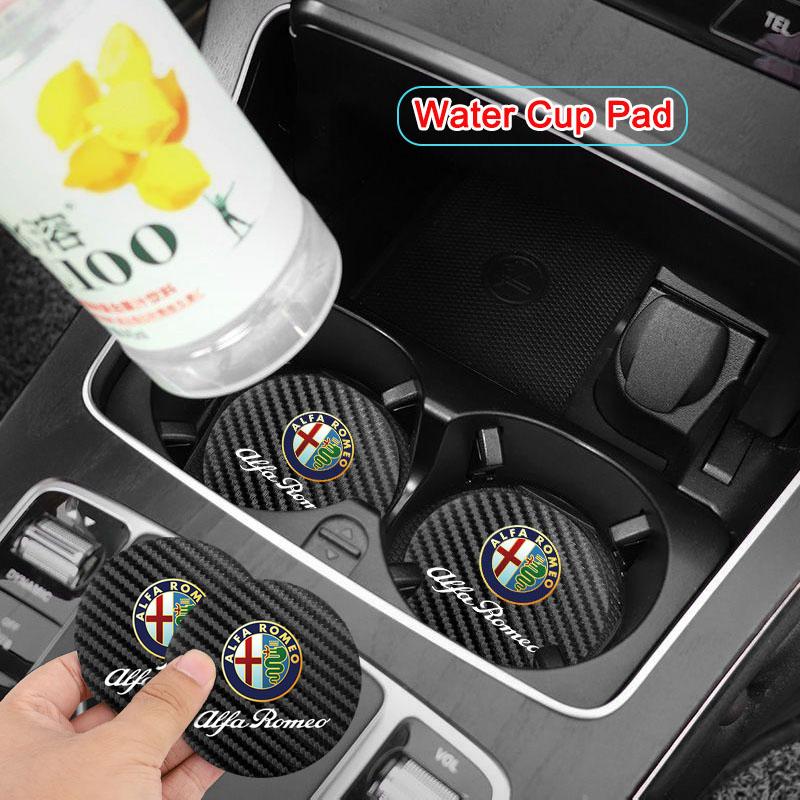ZHA3 2Pcs Car Waterproof Coaster Non Slip Water Cup Pad Mat For Alfa Romeo 156 159 147 8C 166 Giulia Giulietta Mito Stelvio Spider GT
