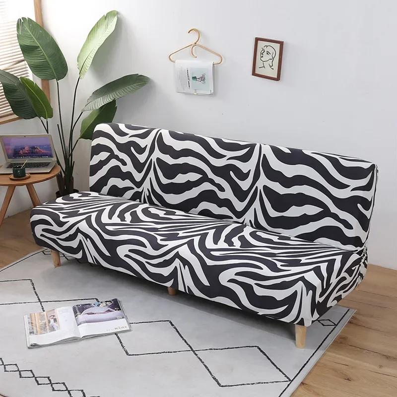 [Stretch Sofa Bed Cover] Spring/Summer Milk Silk Fabric Living Room Armless Folding Sofa Sofa Cover Puf Grande Y Esponjoso