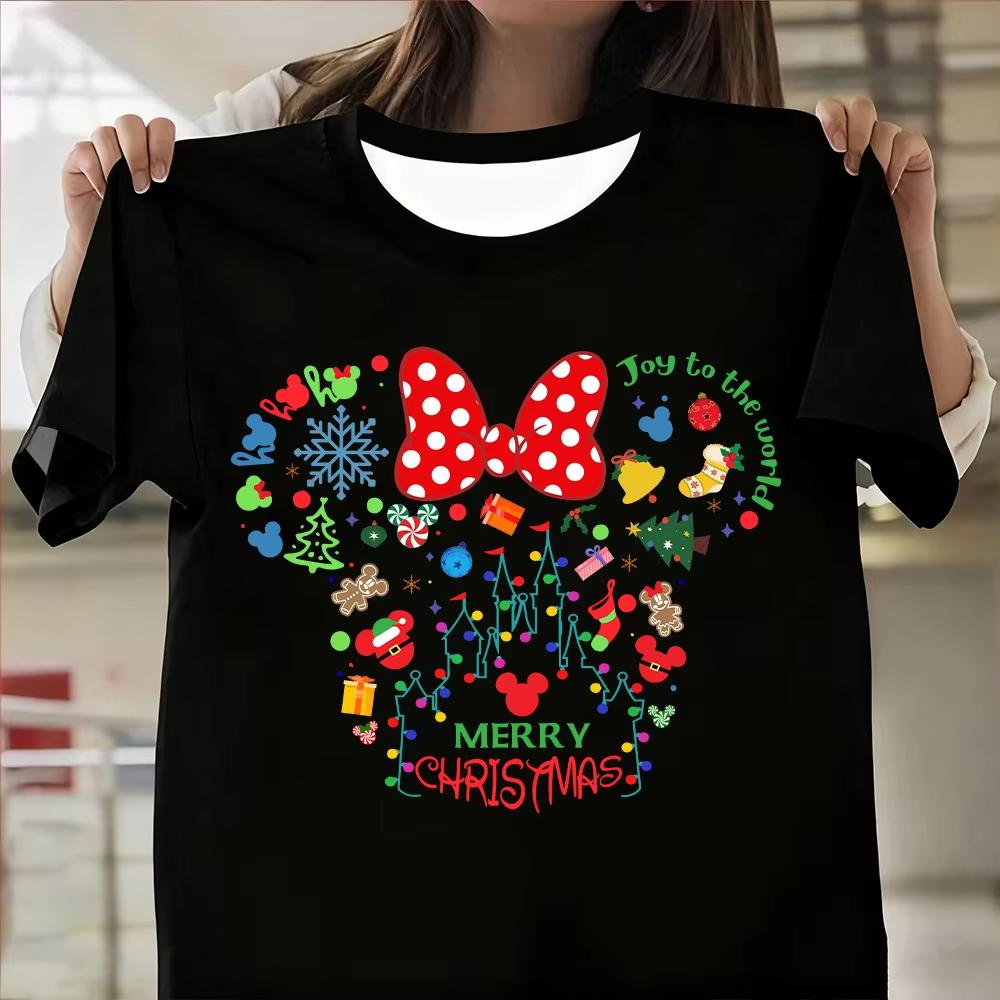 New Mickey Santa Claus Christmas Vintage Print Womens Brand Clothes Oversized TShirt Summer Fashion Casual Streetwear