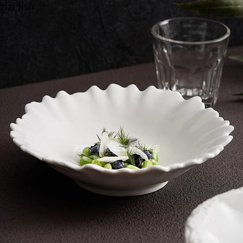 Однотонная неровная керамическая коралловая миска с зернистостью камня, круглая миска, салатница, миски для пасты, миски для закусок, посуда для молекулярной кулинарии