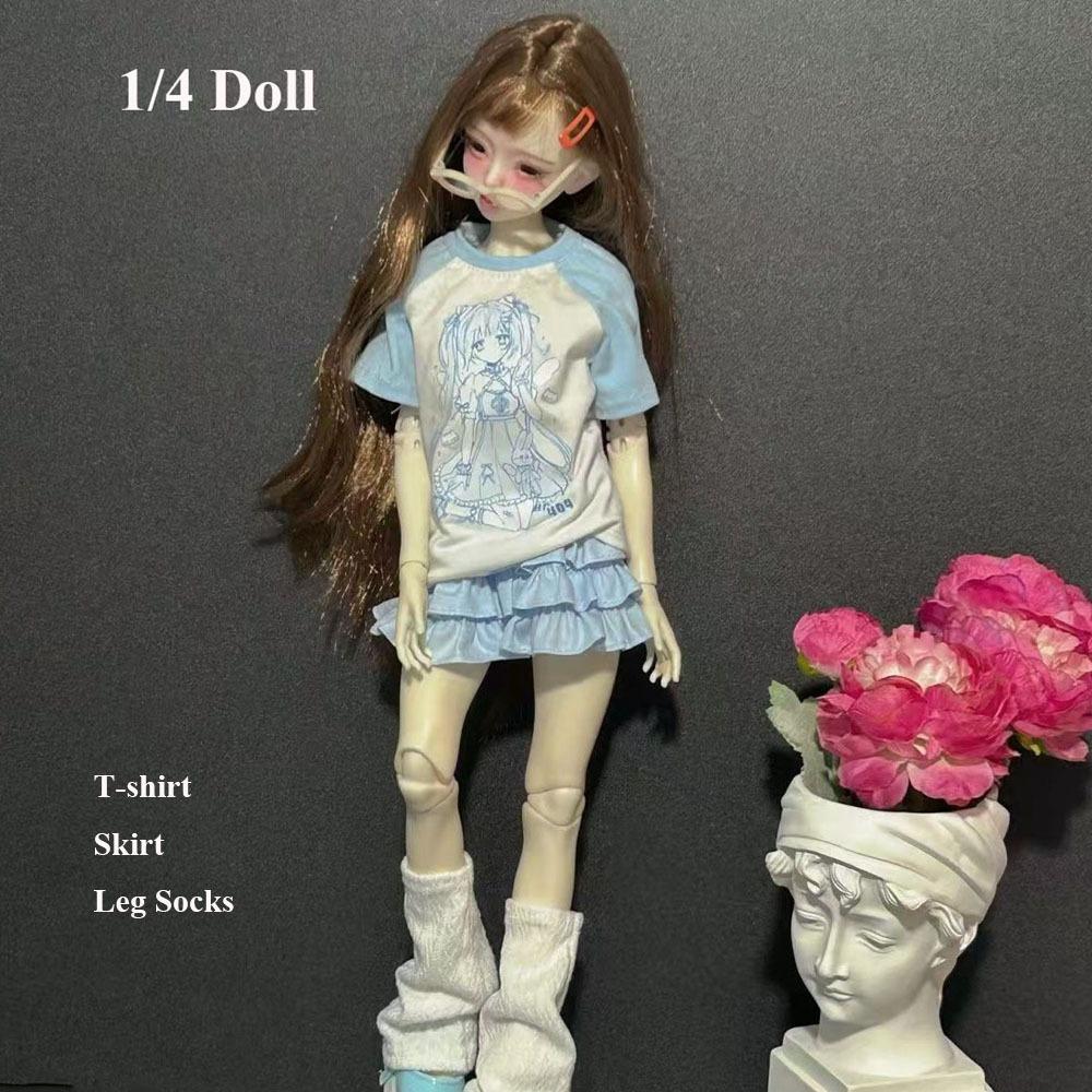 With Leg Socks Leisure T-shirt Cartoon Doll Cake Skirt for 30/45cm Dolls for 1/4 1/6 BJD Dolls