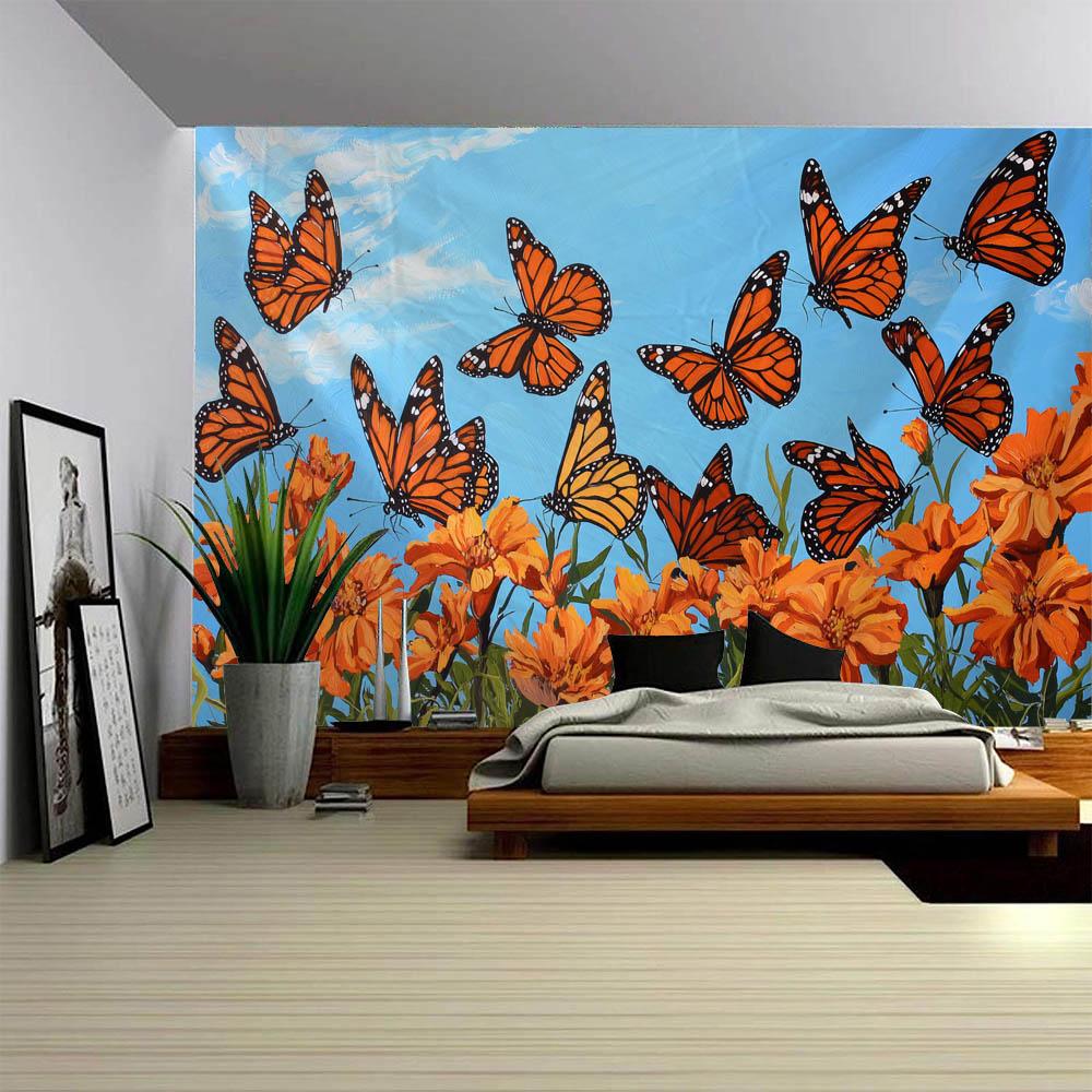 Butterfly Floral Oil Painting Tapestry Wall Hanging Multiple Sizes for Bedroom Living Room Home Decor Art Background Cloth