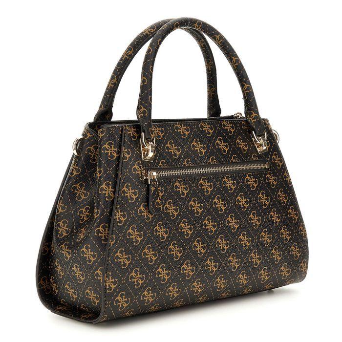 GUESS Sac à main brun foncé brun clair pour femme - Noelle II Luxury Satchel Bag Brown Logo 310948