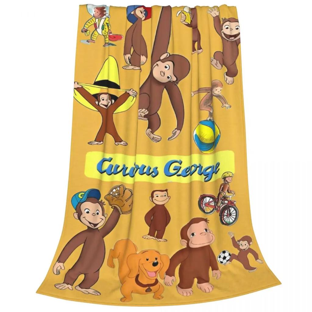 Curious George Cartoon Monkey Coral Fleece Plush Throw Blankets Blanket for Home Bedroom Lightweight Bedding Throws