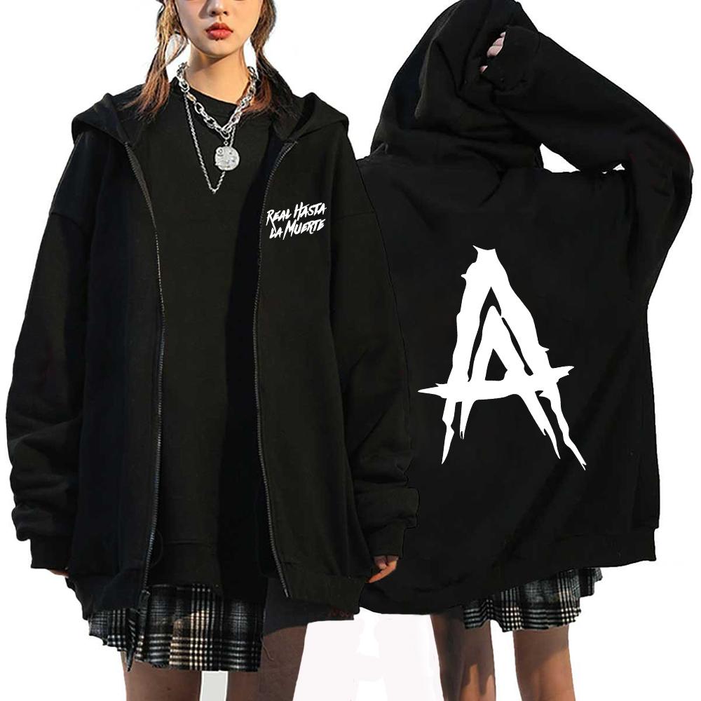 Men's Zipper Hoodies Anuel AA Real Hasta La Muerte Print Sweatshirts Streetwear Rapper Loose Casual Vintage Hoodie Jacket