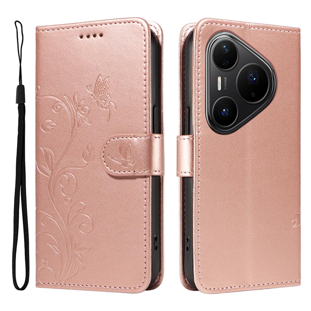 For Huawei Pura 80 Pro+/Huawei Pura 80 Pro PU Leather Cases Flower Pattern Wallet Stand Phone Cover with Strap
