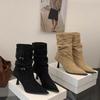 Fashion New Style Luxury Autumn Ankle Boots For Women Fashion Suede Short Boots Female Pointed Toe Shoes Side Zipper High Heels Footwear